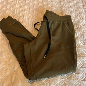 ZYIA Olive Green Track Pants with Elastic Waistband and Tapered Ankles